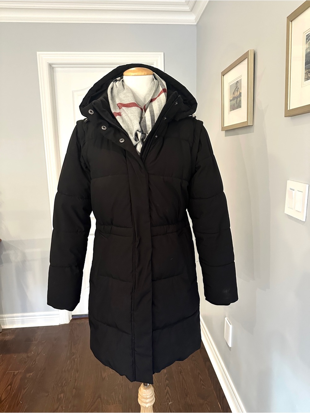 ELLEN TRACY Black Hooded Long Puffer Coat-Size XS